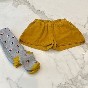 Mini Boden set: corduroy shorts and coordinating tights, girls size 11–12